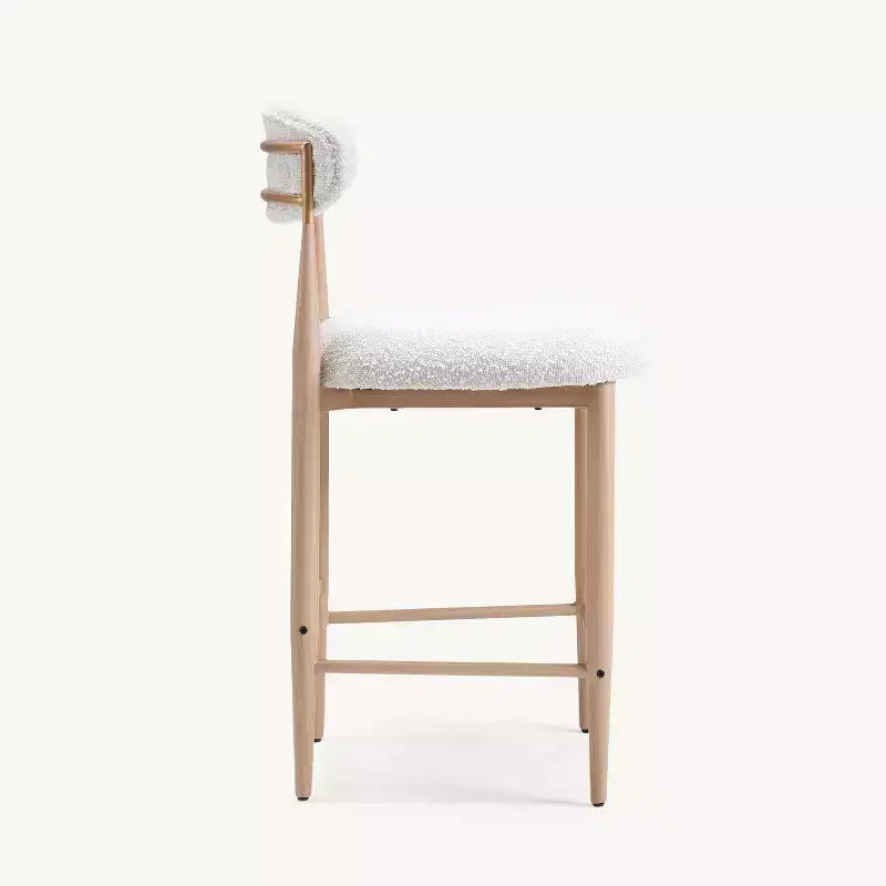 Bouclé Esszimmer-Barhocker ohne Armlehnen 4er-Set, mit Holzmaserung Metallbeinen für Küche, Wohnzimmer, Restaurant, Café – Morden Fort