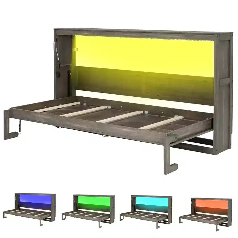Doppelbett Murphy-Bett mit LED-Beleuchtung, kann in einen Schrank umgewandelt werden, Verstecktes Wandbett-Schrank für Gästezimmer