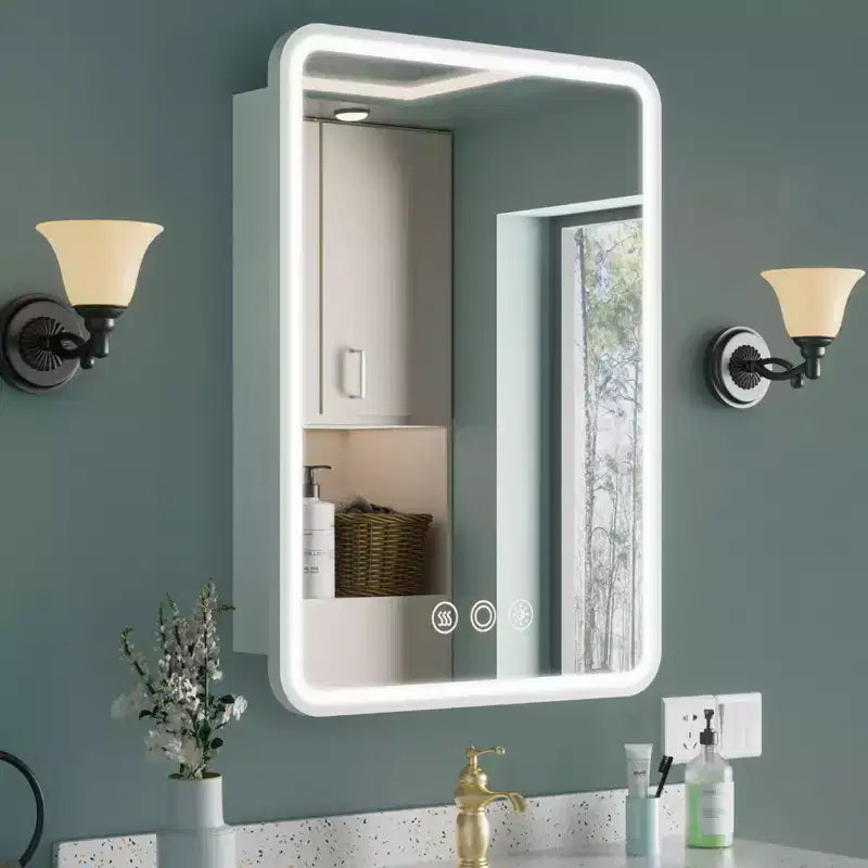 Schwarzer / Weißer / Goldener LED-Spiegelschrank, einzelne Tür, links- oder rechts angeschlagen, Einbau- oder Wandmontage