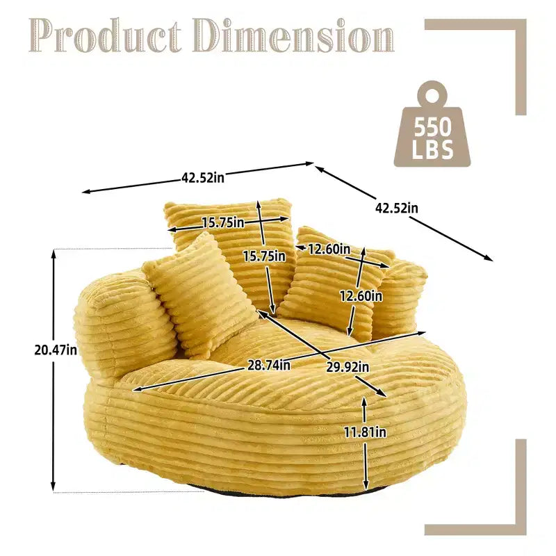 Sitzsacksofa für Erwachsene und Kinder, übergroßer Cord-Sitzsackstuhl mit 3 Kissen und Armlehne für Wohnzimmer und Schlafzimmer