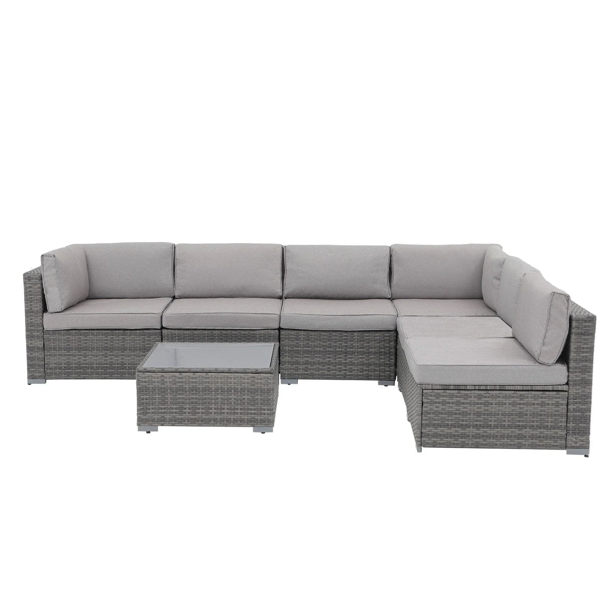 7-teiliges Outdoor-Sofa-Set aus Korbweide/Stahl mit Polstern