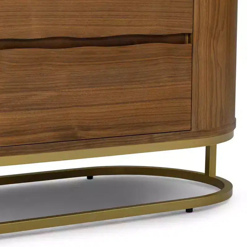 Moderne Kommode mit 6 Schubladen, Baumkanten-Design, Metallgestell und langlebiger Massivholzkonstruktion