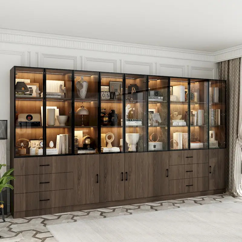 Beleuchteter Aluminium-Glas-Schrank, anpassbar als Buffet/Bücherregal