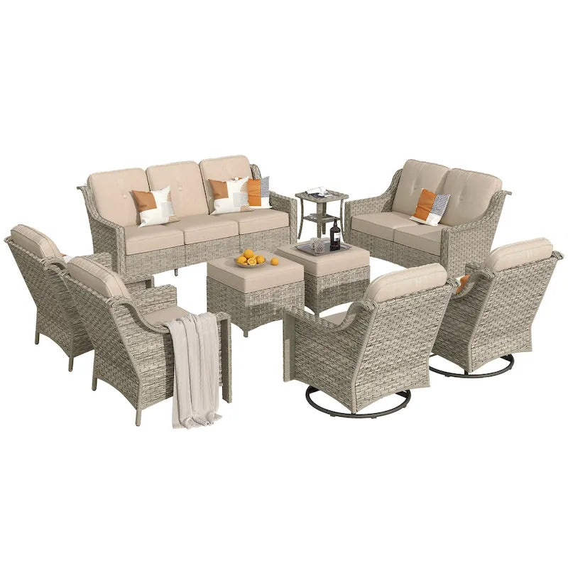 XIZZI 9-teiliges Gartenmöbel-Set mit drehbaren Stühlen für den Außenbereich
