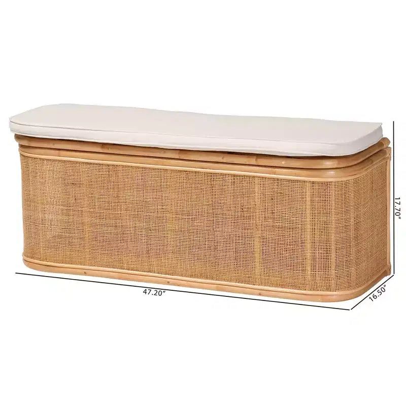 bali & pari Ishana Natur Rattan-Aufbewahrungsbank Natur/Weiß: Bezug Polyester, Rahmen aus Sperrholz, kein Aufbau erforderlich