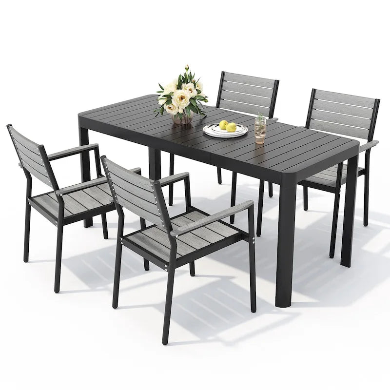 Outdoor 5/7-teiliges Terrassen-Essgruppe aus Aluminium mit stapelbaren Stühlen und ausziehbarem Tisch