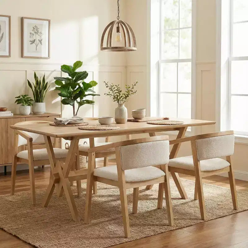 Christopher Knight Home Simon 5-teiliges Esszimmer-Set aus Kautschukholz im Mid-Century Modern Stil mit Bouclé-Stühlen