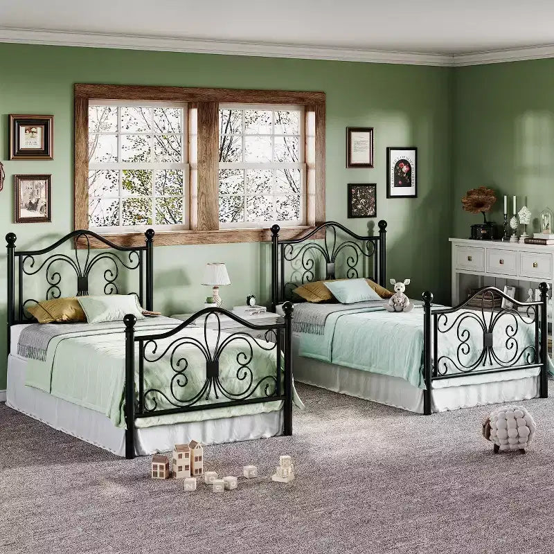 Kinder-Metallbettrahmen mit Schmetterlings-Kopf- und Fußteil, kein Boxspringbett erforderlich