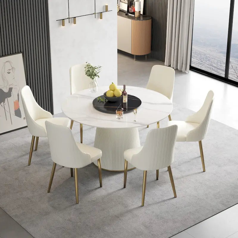 Runder Esstisch für 6 Personen (Ø 135 cm) mit gesinterter Steinplatte und Lazy Susan
