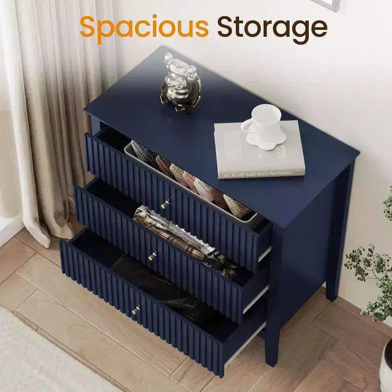Heynemo Kommode mit 3 Schubladen, lackiert, 76 cm hoher Holz-Nachttisch mit Stauraum, breite moderne Kommode mit Kugelauszug