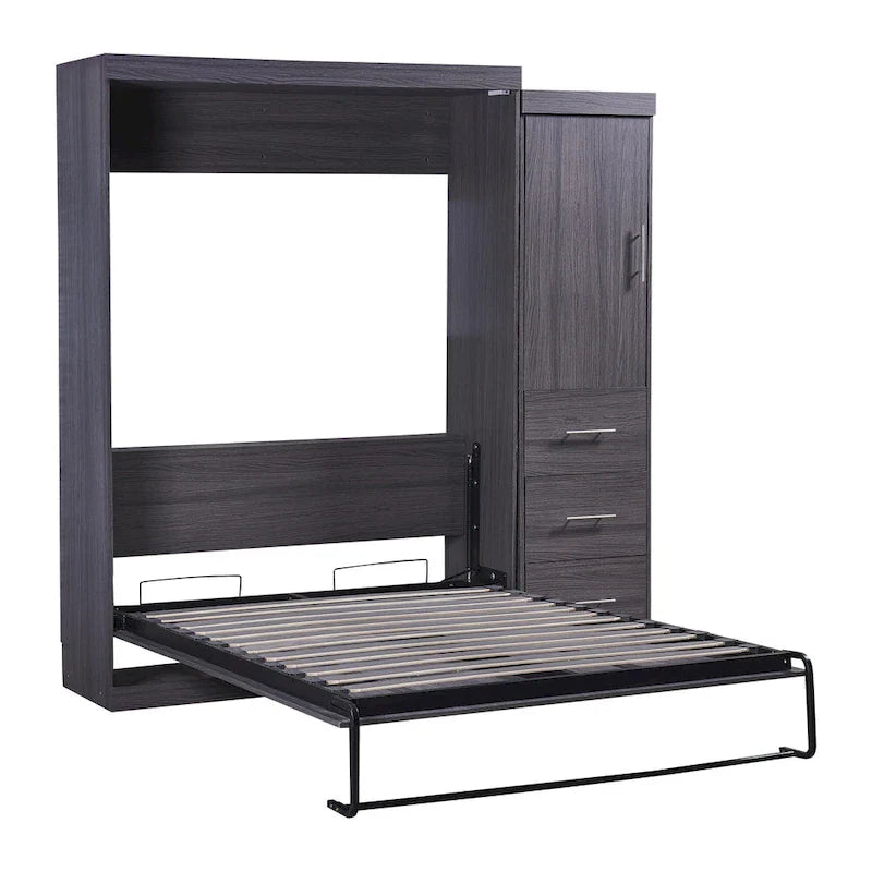 Graues klappbares Schrankbett mit Kleiderschrank & 3 Schubladen, Full/Twin, 1-Personen