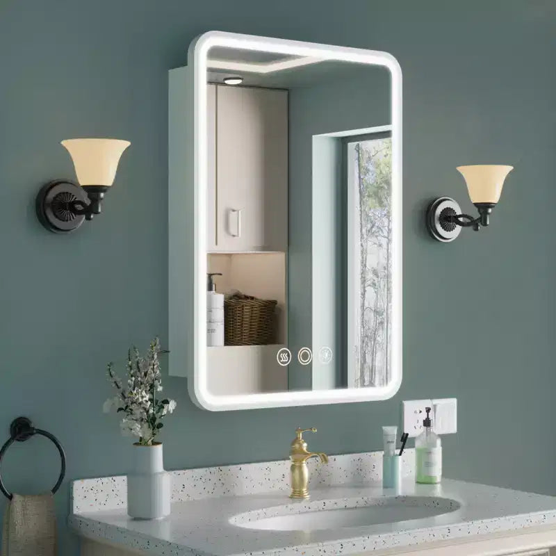 Schwarzer / Weißer / Goldener LED-Spiegelschrank, einzelne Tür, links- oder rechts angeschlagen, Einbau- oder Wandmontage