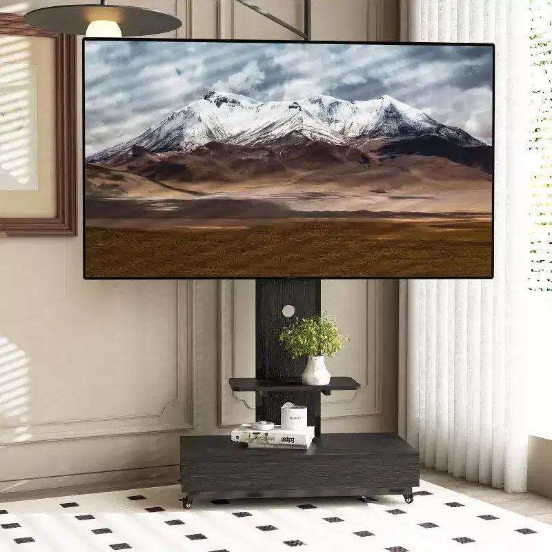 TV-Ständer für 32-75-Zoll-Fernseher, höhenverstellbarer mobiler TV-Wagen mit Schublade und Rollen für Wohnzimmer, Schlafzimmer, Büros -ModernLuxe