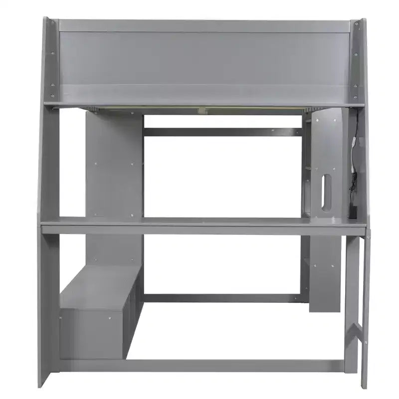 Whisen Wood Gaming-Hochbett (Twin Size) mit Schreibtisch, mehreren Ablagefächern, LED-Beleuchtung und einer Kleiderstange