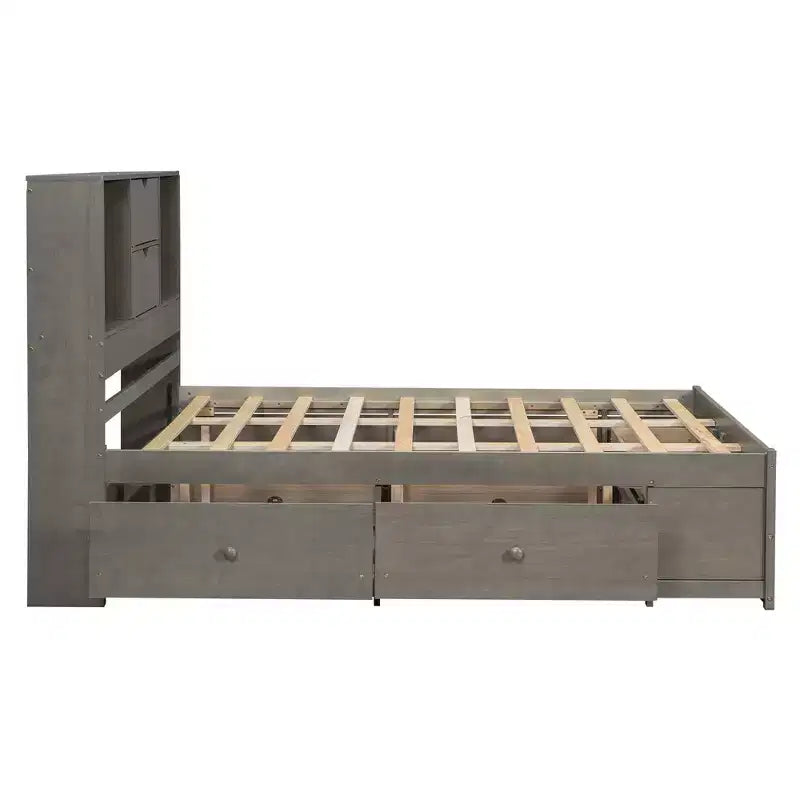 Doppelbett mit Ablagefach und 8 Schubladen, einfache Montage