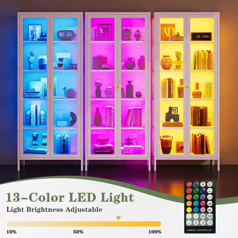Bekrvio 67H Vitrine mit 3-seitigem Glas und LED-Beleuchtung, 5-Lagen-Aufbewahrung mit Doppeltüren und Metallrahmen für Sammlerstücke, ideal für kleine Räume