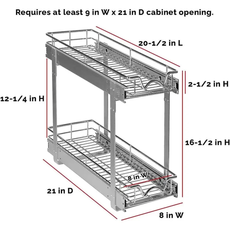 Auszugschrank-Organizer, 2 Etagen, strapazierfähiges Metall mit lebenslanger eingeschränkter Garantie – Rostfreies Chrom-Finish