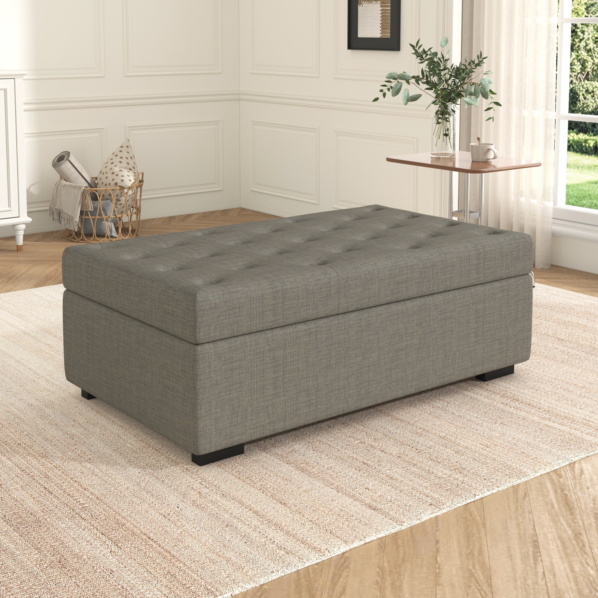 Klappsofa, 126 cm breiter Ottoman mit Klappsofa, wandelbarer Ottoman-Schlafsessel mit Memory-Matratze und getuftetem Design