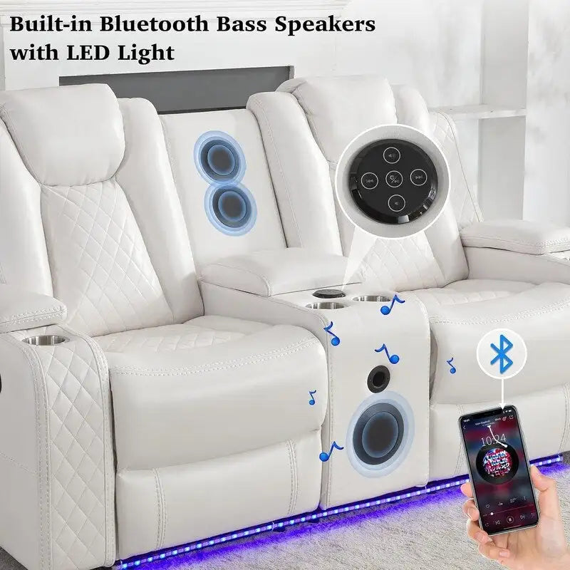 Elektrisches Relaxsofa mit kabellosem Ladegerät, Leselampe für das Wohnzimmer, Kunstleder-LED-Beleuchtung, AC/USB-Anschluss, Getränkehalter, Schwarz