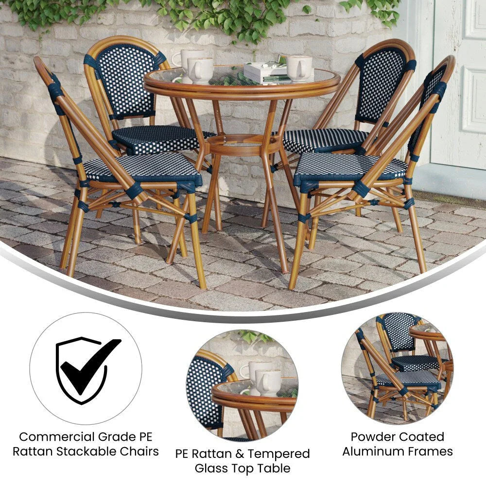 Bistro-Set für den Innen- und Außenbereich mit Tisch und vier Stühlen