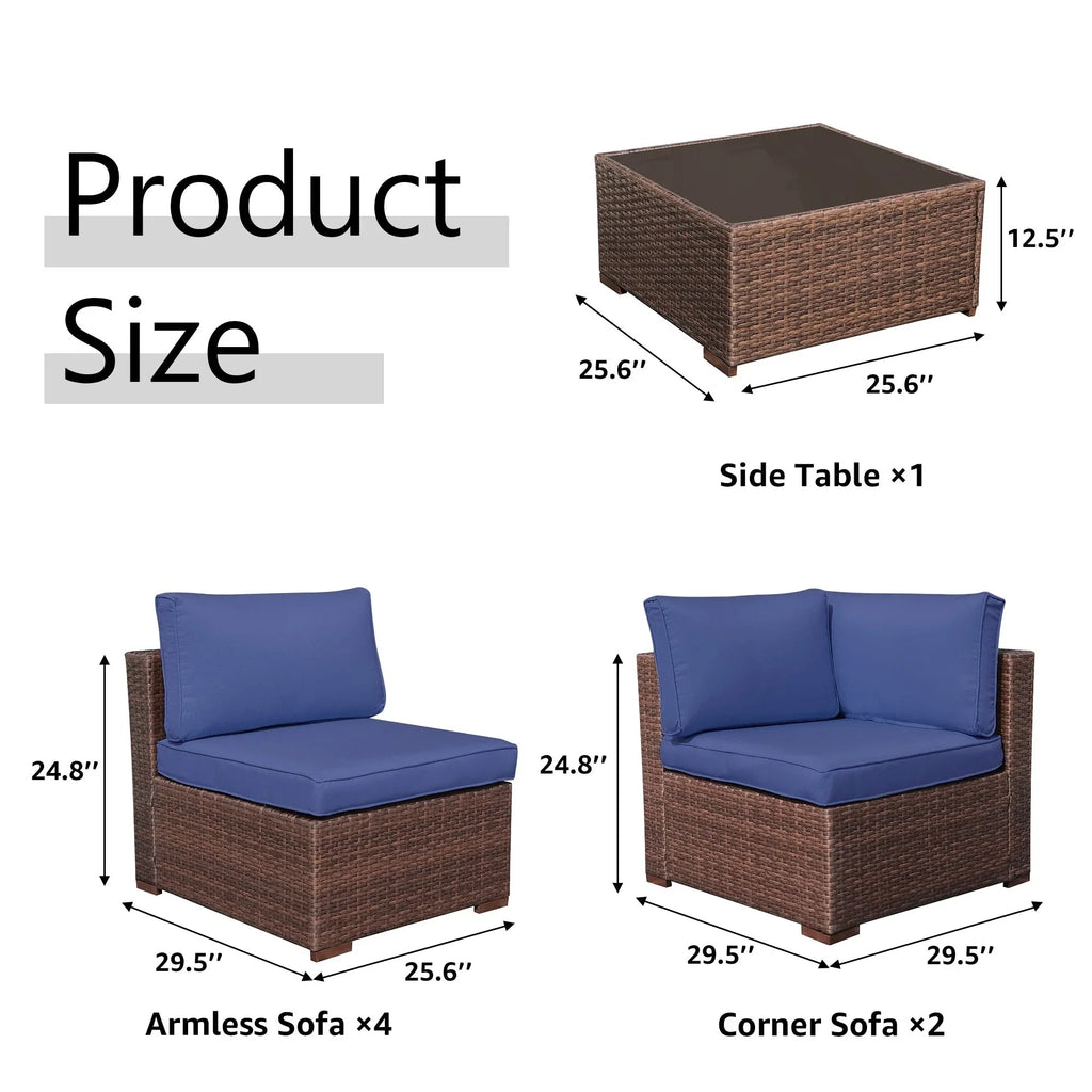 7-teiliges Outdoor-Sofa-Set aus Korbweide/Stahl mit Polstern