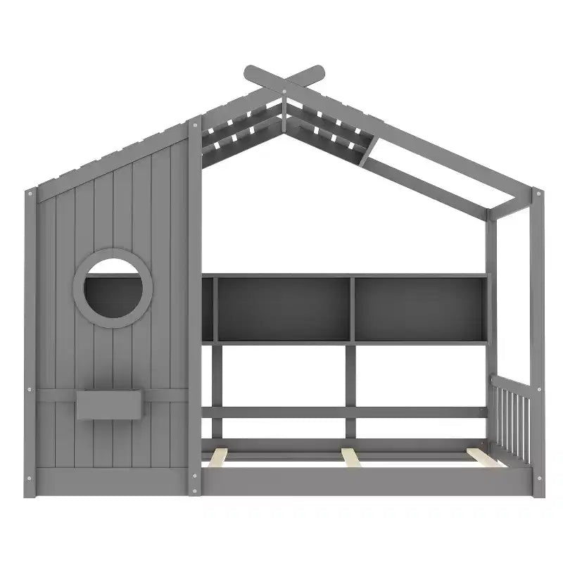Twin/Full Size Hausbett Plattform-Bettrahmen Kleinkind-Bodenbett Kinder Montessori Bett Spielhausbett mit Ablagefach – ModernLuxe