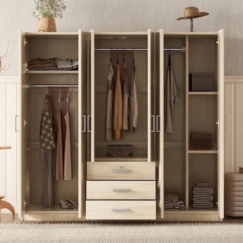 6-türiger Holz-Kleiderschrank mit 3 großen Schubladen für das Schlafzimmer