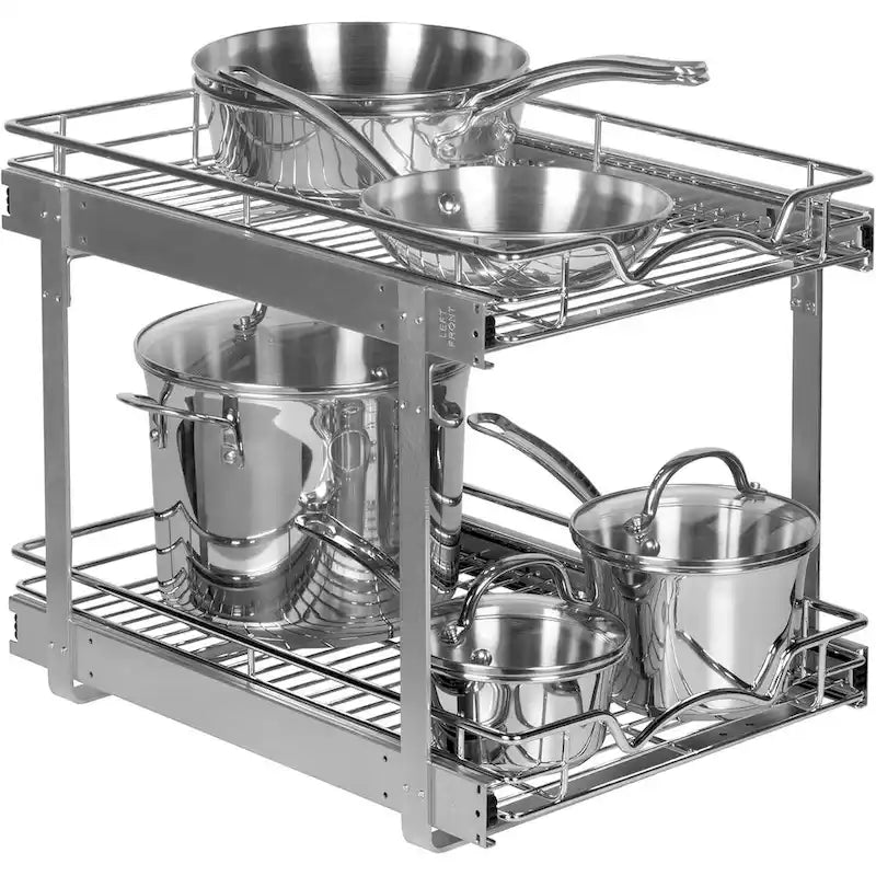 Auszugschrank-Organizer, 2 Etagen, strapazierfähiges Metall mit lebenslanger eingeschränkter Garantie – Rostfreies Chrom-Finish