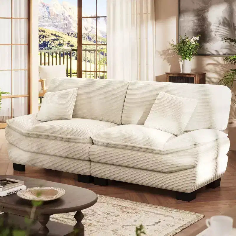 Beige Kordsamtsofa 87 mit 2 Kissen, Segelboot-förmiges tiefes Sofa für Wohnzimmer, kleine Räume, Büro, Apartment – Morden Fort