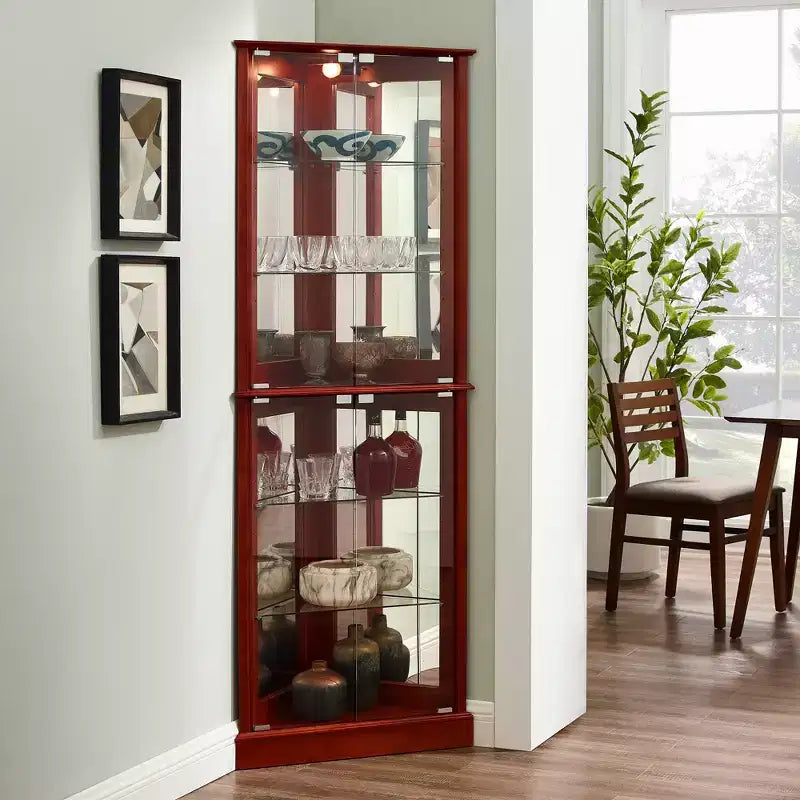 Eck-Vitrinenschrank, Kirsche/Nussbaum, 4-türige Glasvitrine