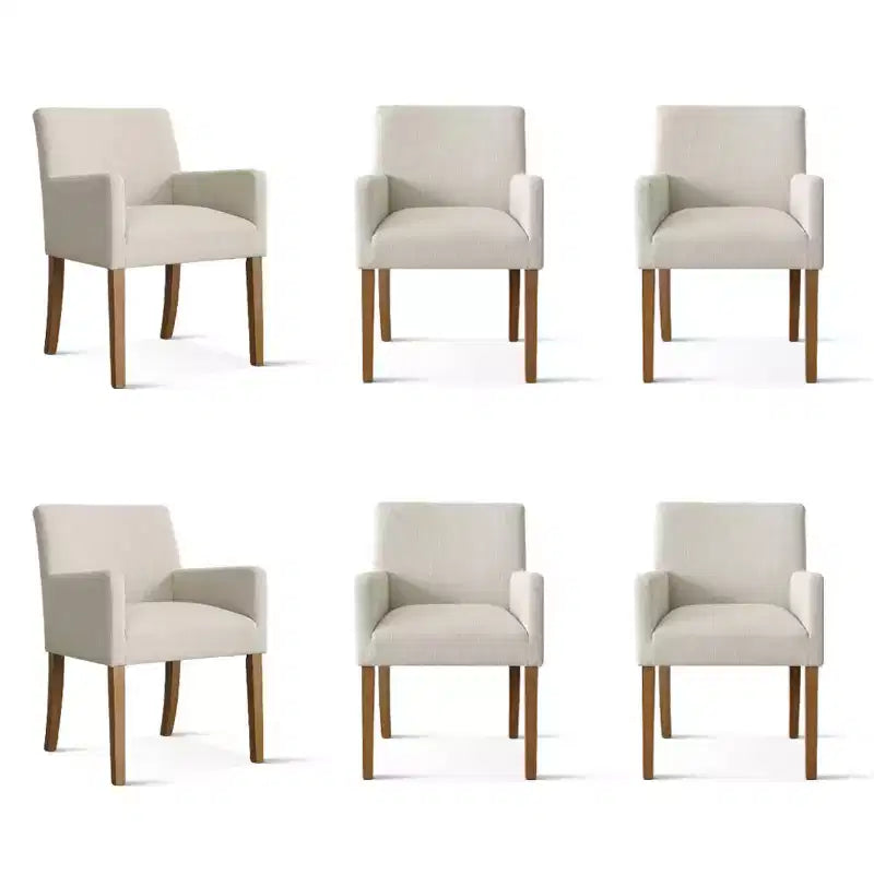 Set aus 6 gepolsterten Esszimmerstühlen mit Armlehnen, moderne Leinen-Sessel mit Holzbeinen, Akzentstühle für Esszimmer, Wohnzimmer - Panipeachy