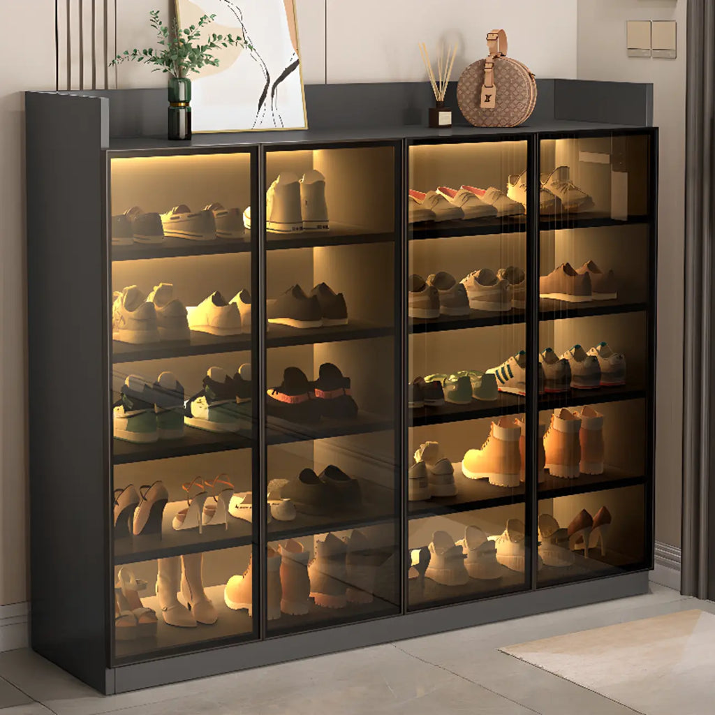 Schuhschrank mit LED-Beleuchtung, verstellbaren Einlegeböden und transparenten Türen
