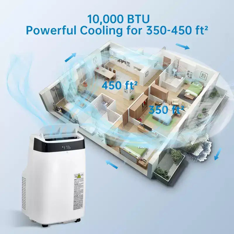 10000 BTU tragbare Klimaanlage, Heim-AC/Klimaanlage mit Fernbedienung für Räume bis zu 42 qm, 3-in-1-Funktionen/24-Stunden-Timer/Lenkrollen