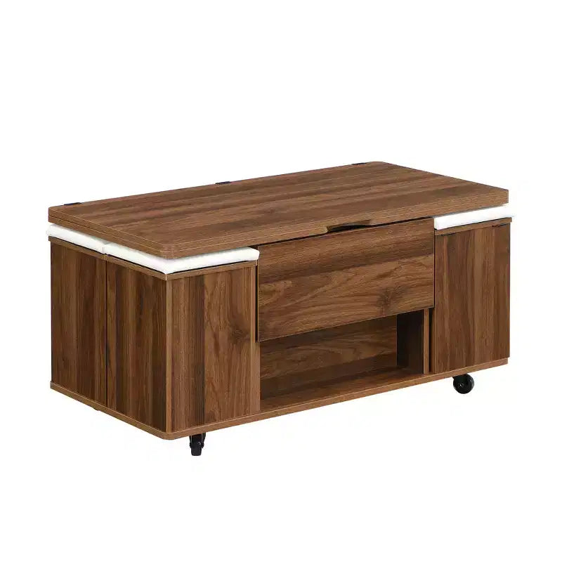 Multifunktionaler moderner Couchtisch mit Hebefunktion, verstecktem Stauraum, 4 Hockern und Rollen, perfekt für moderne Wohnbereiche
