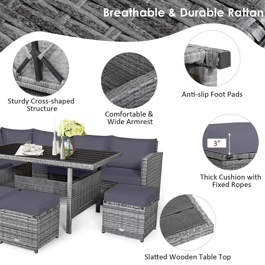 Costway 7-teiliges Terrassen-Essgruppe Rattan-Sofa Couch Ottomane – Details ansehen