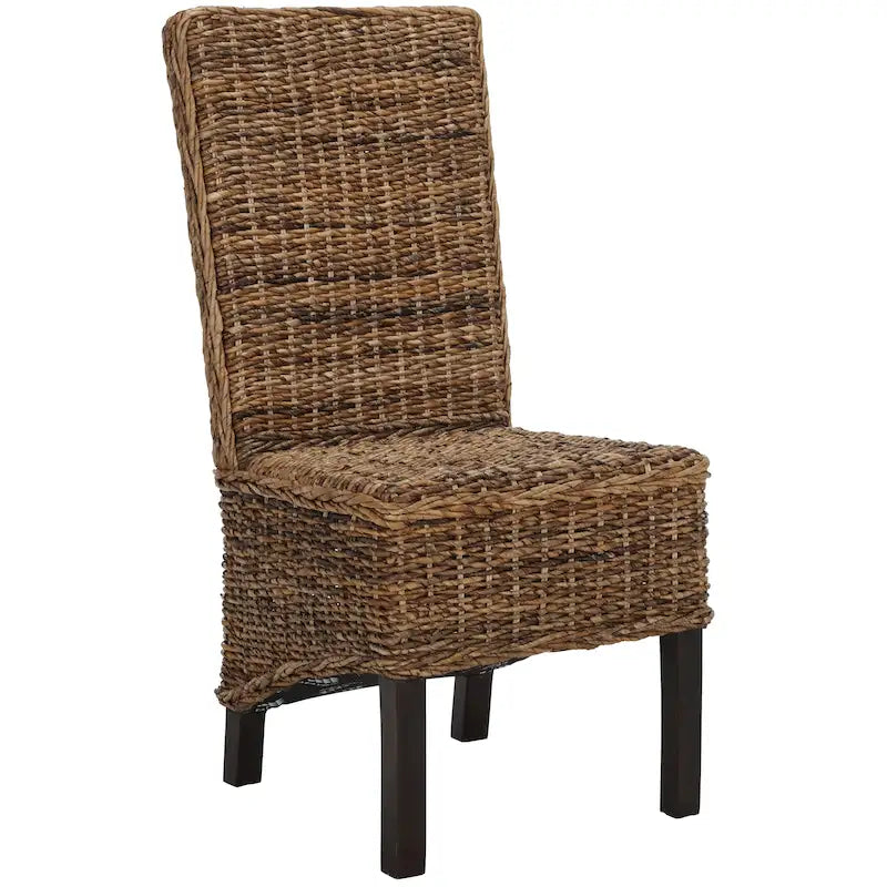 2er-Set Esszimmerstühle aus natürlichem Korbgeflecht 48B x 56T x 104H cm, Boho Coastal Stil