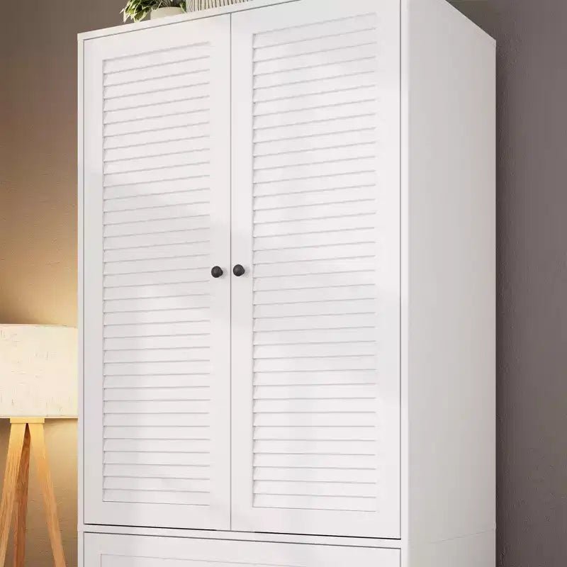 COZONY Kleiderschrank mit 3 Schubladen und 2 Türen, moderner Holzschrank für Schlafzimmer, robuster weißer Stehschrank
