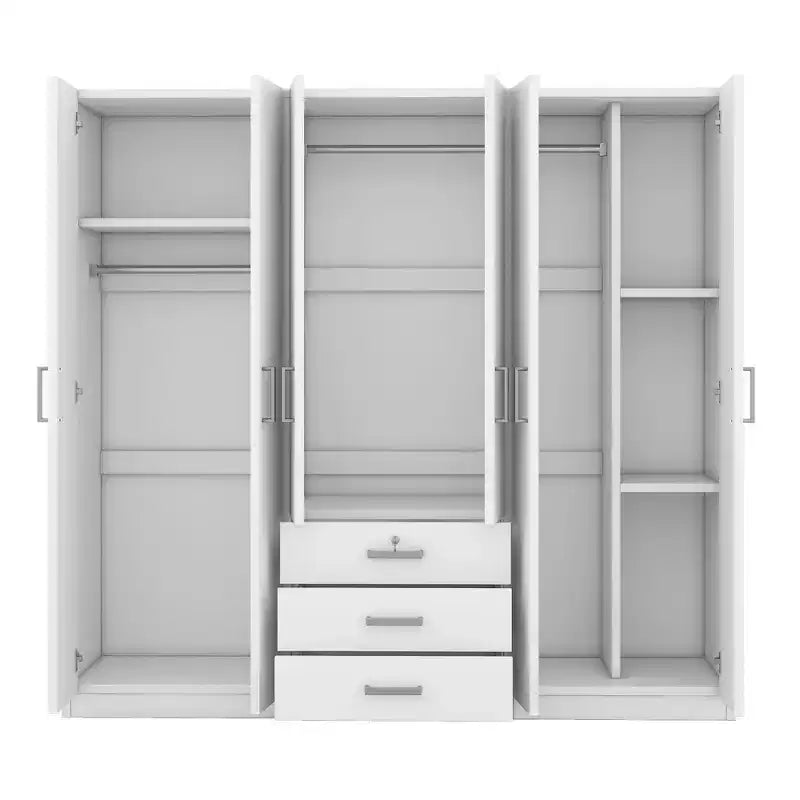 6-türiger Holz-Kleiderschrank mit Schubladen für das Schlafzimmer