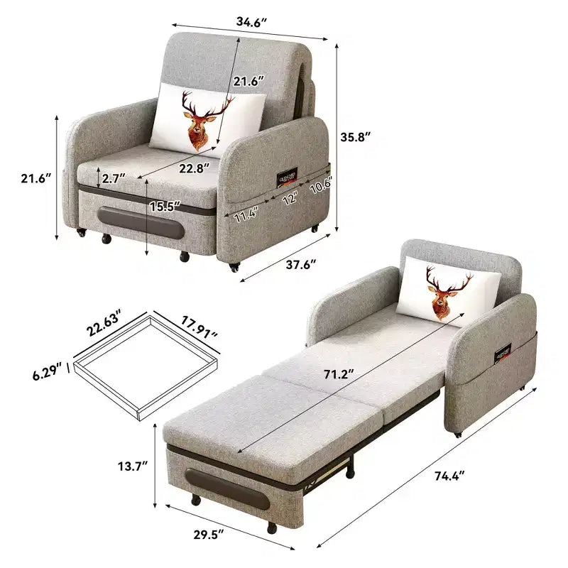 Gaoyangjiaju 3-in-1 Schlafsofa mit Stauraumschublade – Ausziehbares Schlafsofa mit Seitentasche & Kissen – Grau