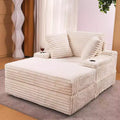 Übergroßer Chaise Lounge Sessel für den Innenbereich mit Aufbewahrungs-Ottomane, gepolstertes Cord-Schlafsofa Cloud Couch mit 3 Kissen, Einzel-Schlafsofa-Sessel