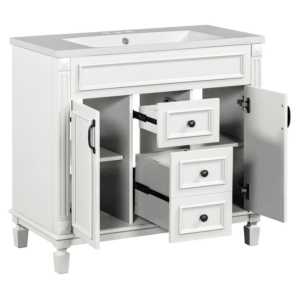 Moderner 36'' Badschrank mit Aufsatzwaschbecken und Spiegelschrank, 2 Türen und 2 Schubladen