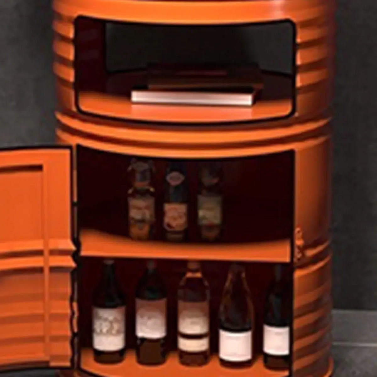 Industrielle schwarze, orangefarbene Metallfass-Stehtische