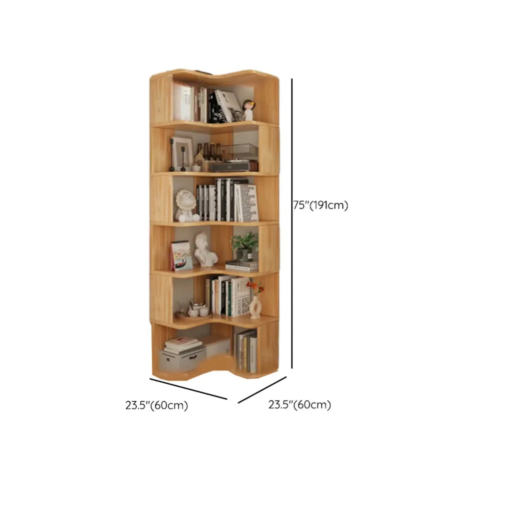 L-förmiges offenes Bücherregal aus Holz mit Naturfinish