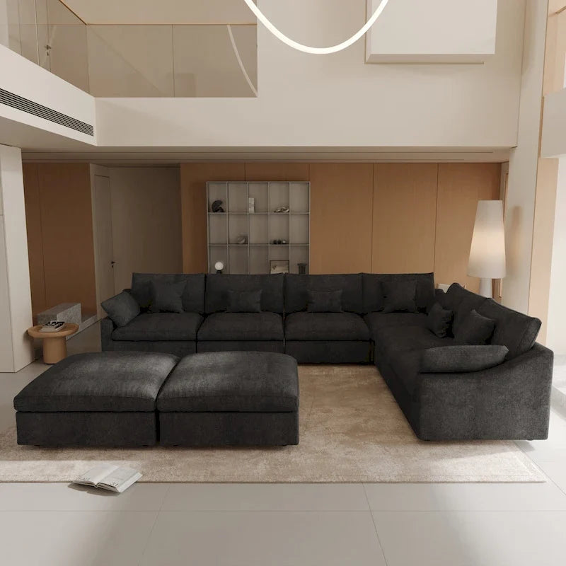 Großes Ecksofa aus Leinen für das Wohnzimmer-Set