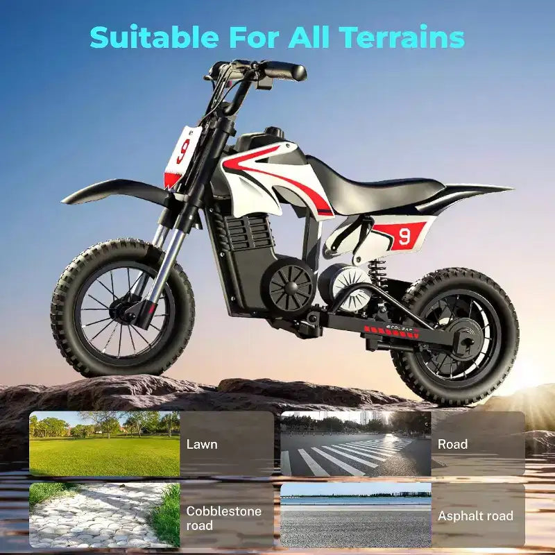 ECOLEAP K1 Elektro-Dirtbike für Kinder 36V, 25 km/h schnell, 22 km Reichweite, 700W Spitzenmotor, 3 Geschwindigkeitsmodi, 12 Zoll Offroad-Reifen, UL, Alter 3-10