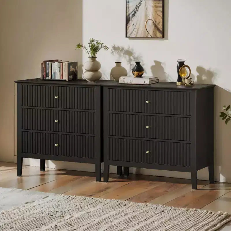 Heynemo Kommode mit 3 Schubladen, lackiert, 76 cm hoher Holz-Nachttisch mit Stauraum, breite moderne Kommode mit Kugelauszug