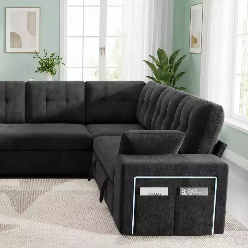 Dyonery 112 Modulares Schlafsofa mit Ausziehfunktion, U-förmiges Schnittsofa mit Stauraum, extra breite und tiefe Sitzflächen für das Wohnzimmer