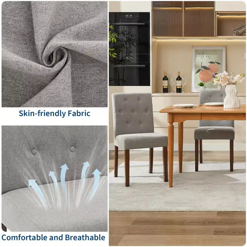 Parsons Esszimmerstühle mit Knopfheftung, 6er/4er-Set – Polsterstühle aus Stoff mit Holzbeinen & gepolsterten Sitzen – Wohnzimmer- und Küchenmöbel