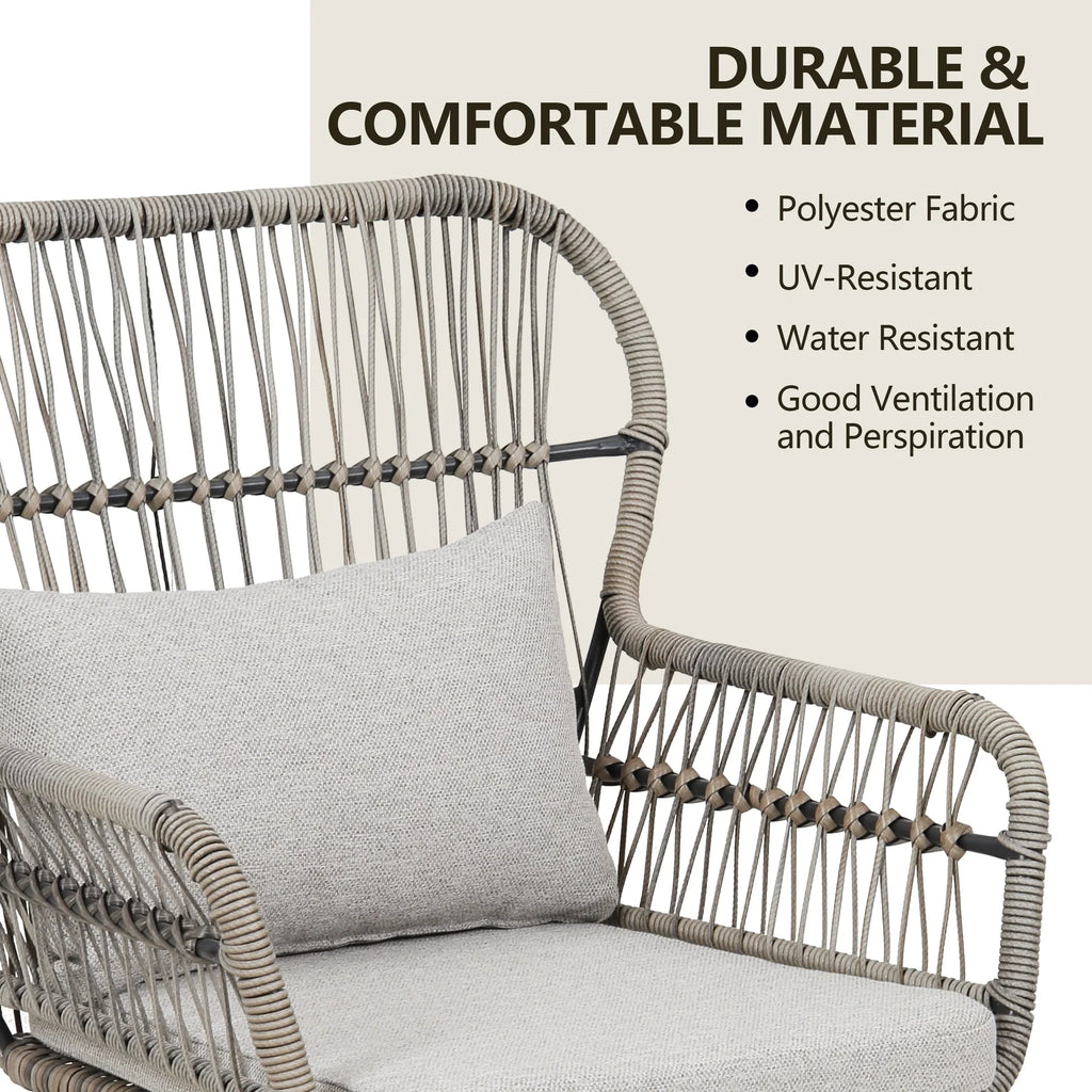 3-teiliges Outdoor-Bistro-Set aus Korbstühlen, witterungsbeständige Rattanmöbel-Sitzgruppe mit Kissen