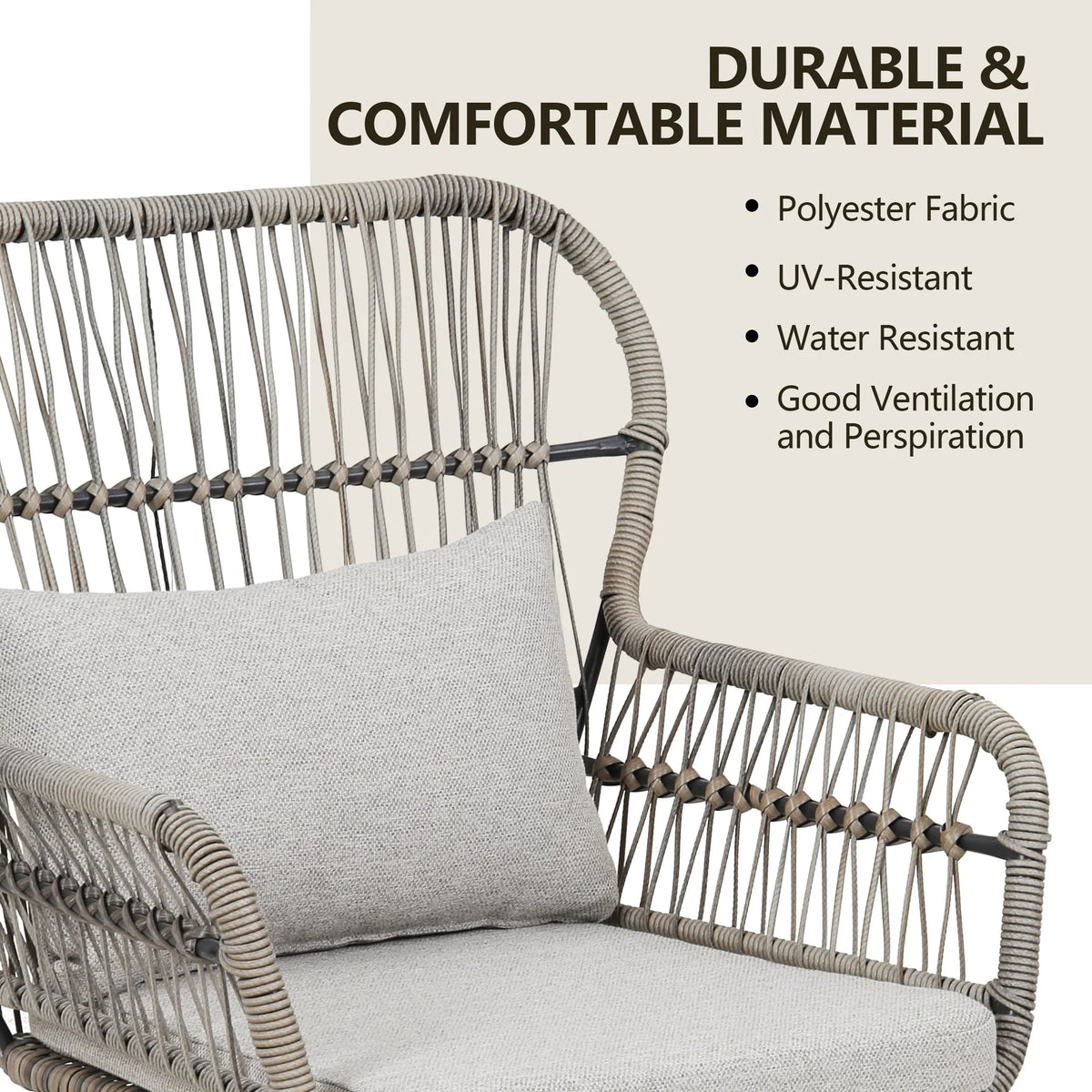 3-teiliges Outdoor-Bistro-Set aus Korbstühlen, witterungsbeständige Rattanmöbel-Sitzgruppe mit Kissen